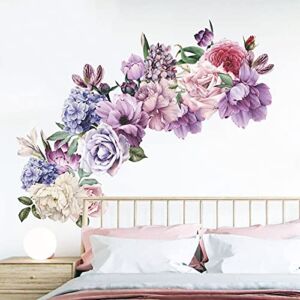 Flowers Wall Stickers Peony Rose Wall Decals for Living Room, 4 PCS Giant Peonies Wall Art Murals Delicate Blossom Art Applique Delicate Peony Floral Wallpaper for Bedroom Girls Room