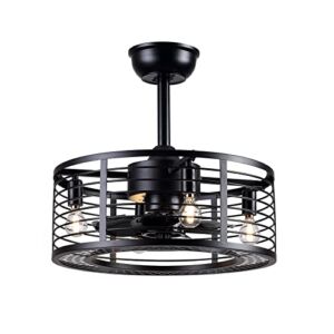 Dannilong Caged Ceiling Fan with Lights ,Modern Enclosed Ceiling Fan Indoor with Remote Control ,Black Industrial Ceiling Fan Light Kit for Living Room, Bedroom, Kitchen (Stripped)