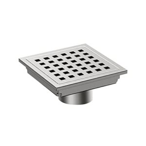 Fibetter Square Shower Drain, 4 1/3 Inch SUS 304 Stainless Steel Grid Pattern with Hair Strainer Square Drain for Shower – Brushed Nickel