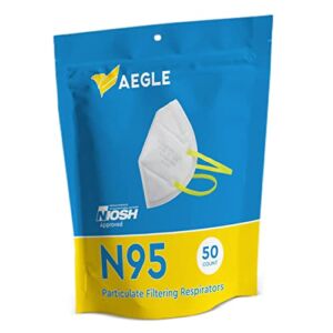 Aegle N95 Mask USA, NIOSH-approved, 50 Pack in anti-counterfeit packaging, Particulate Respirator, STS-F100