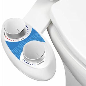 Bidet Attachment for Toilet,Nebulastone Ultra-Slim Bidet Sprayer,Retractable Self-Cleaning Dual Nozzles,Non-Electric Mechanical Bidet Toilet Seat Attachment with Adjustable Water, Blue White Mix