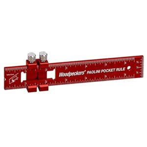 Woodpeckers Paolini Pocket Rules, 6 Inch/150mm Aluminum Woodworking Ruler with Slide Stops