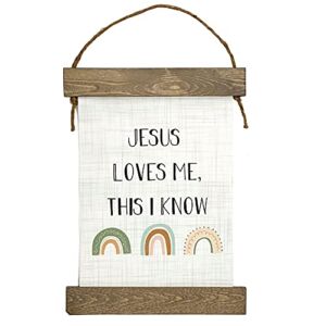 Kingdom Quality Baby Dedication Gifts – Christening Gift – Baptism Gift – Rainbow Decor and Nursery Wall Decor – Jesus Loves Me This I Know Rainbow Decor, Hanging Canvas Wall Art, 10 x 17 inch (WXH)