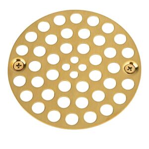Artiwell 4’’ Shower Strainer Drain Trim Set, Solid Brass Screw-in Shower Strainer Drain Cover, , Replacement Strainer Grid by Artiwell, Machine & Self-Tapping Screws Included (Brushed Gold)