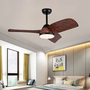 Palelonic Modern Ceiling Fan with LED Lights and Remote Control, Indoor Ceiling Fan with 3 Wooden Blades, 42-Inch Brown Ceiling Fan for Living Room, Kitchen and Bedroom, (PA0014)