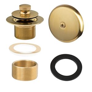 Artiwell Push & Lock Tub Trim Set with Single-Hole Overflow Faceplate, Bathtub Conversion Kit Assembly with Conversion Bar, Universal Fine/Coarse Thread, No Putty Installation (BRUSHED GOLD)