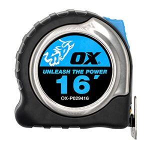 OX TOOLS Pro Stainless Steel 16-Foot Tape Measure with Magnetic Hook | Heavy Duty Case & Easily Visible Measure Marks