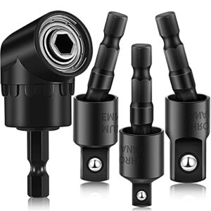 4 Pcs Impact Grade Sockets Adapter Power Drill Sockets Adapter Set with 360 Degree Rotatable Hex Shank Drill Adapters, 105 Degree Angle Screwdriver Drill Bit for Household Workplace Industry (Black)