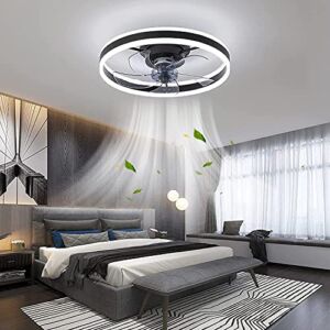 CHANFOK Low Profile Ceiling fan with Light – Modern Flush Mount Enclosed Ceiling Fan 19.7″ LED Dimmable Bladeless Ceiling Fans with Remote Control,Smart 3 Light Color and 6 speeds