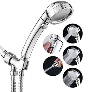 JONKEAN High Pressure Shower Head with 3 Spray Settings, Water Saving Handheld RV Shower Head with Hose and On Off Switch, Detachable Shower Heads with Hose and Angle-Adjustable Bracket (Chrome)