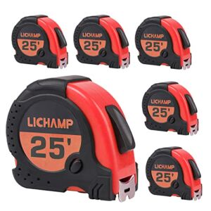 LICHAMP Tape Measure 25 ft, 6 Pack Bulk Easy Read Measuring Tape Retractable with Fractions 1/8, Multipack Measurement Tape 25-Foot by 1-Inch, C6RD