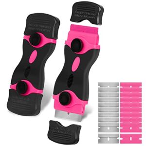 THINKWORK Razor Blade Scraper – Mini Pink Scraper Tool Gift for Women, 2-in-1 Razor Scraper Set with 20Pcs Razor Blades for Removing Window Labels, Decals, Stickers, Glass Stove Top (2 Pack)