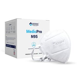 MedicPro N95 Mask NIOSH Approved Made in USA – N95 Particulate Respirator Filter Efficiency≥95% – White 5 Layer Face Masks for Men Women Adults and Health Workers, 20 Pack