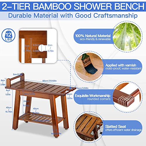 ETECHMART 2-Tier Bamboo Shower Bench, 24 Inch Spa Stool with Storage Shelf for Inside Shower Legs Shaving, Entryway or Bathroom, A-Shaped Shower Bath Seat for Seniors Adults Disabled Women, Brown | The Storepaperoomates Retail Market - Fast Affordable Shopping