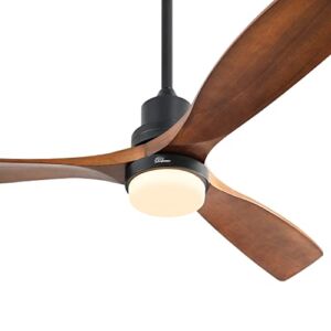 Sofucor 52 inches Ceiling Fans Indoor with Light 3 Wood Walnut Reversible Blades Controlled by Remote Glass Lampcover
