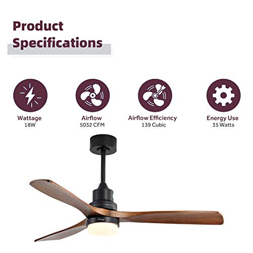 Sofucor 52 inches Ceiling Fans Indoor with Light 3 Wood Walnut Reversible Blades Controlled by Remote Glass Lampcover | The Storepaperoomates Retail Market - Fast Affordable Shopping