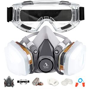 Reusable Half Facepiece, Half Face Cover with Goggle, Protection from Dust and Organic Vapors, Perfect for Paint, Sanding, Polishing, Spraying and Other Work