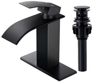 Qomolangma Waterfall Bathroom Faucet, Modern Single Handle Bathroom Faucets for 1 or 3 Hole Bathroom Sink Faucet Mixer Tap Washbasin Faucet with Deck, Pop-up Drain and Supply Hoses