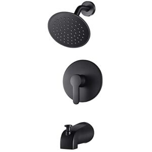 Black Shower Faucet Set with Tub Spout, WRISIN Black Shower Head and Handle Set, Matte Black Shower Fixtures with 6 Inch High-Pressure Rain Shower Head