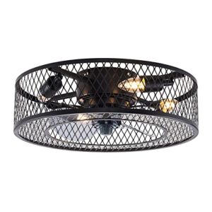 Caged Ceiling Fan with Light, 3 Speeds Adjustable,Enclosed Fandelier with Remote, Industrial Ceiling Fans for Living Room, Bedroom, Kitchen (4*E27 bulbs, not included)