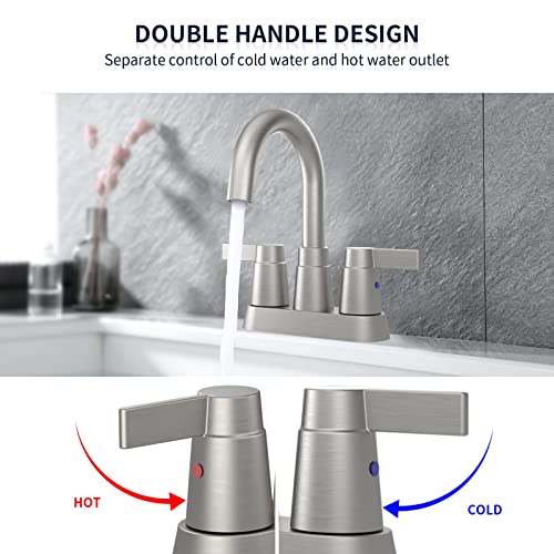 Bathroom Faucet Brushed Nickel 2-Handle Bathroom Sink Faucet 360 Degree High Arc Swivel Spout Centerset 4 Inch Vanity Faucet RV Bathroom Faucet 3 Holes Lavatory Faucet | The Storepaperoomates Retail Market - Fast Affordable Shopping