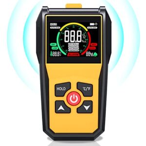 Pinless Wood Moisture Meter – 4 IN 1 Upgraded Inductive Pinless Moisture Meter for Wood, Pinless-Type Digital Moisture Detector Non-Destructive Moisture Detection in Drywall, Firewood, and Masonry