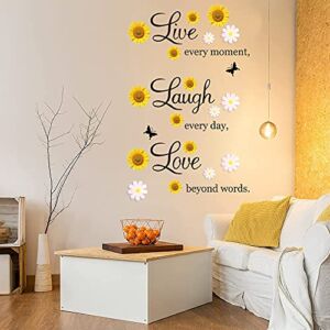 4 Sheets Inspirational Quotes Wall Decals Vinyl Sunflower Daisy Wall Stickers Removable Motivational Lettering Positive Sayings Stickers Live Laugh Love Wall Decor Phases for Kitchen Bedroom Living Room Home