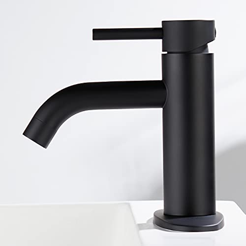 Anleijur Faucet Modern Single Hole Bathroom Faucet, Single-Handle Bathroom Sink Faucet with Drain Assembly, Deck Plate for 1-Hole and 3-Holes Installations, Stainless Steel Matte Black Finish | The Storepaperoomates Retail Market - Fast Affordable Shopping
