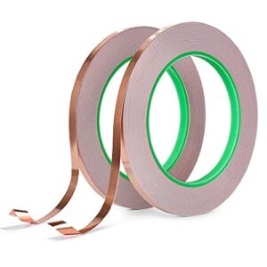 Meideal Copper Foil Tape [2 Rolls] (1/4inch X 33yd Each) with Double-Sided Conductive Adhesive for Electrical Repair, Guitar, EMI Shielding, Arts & Crafts, Stained Glass, Home Decor