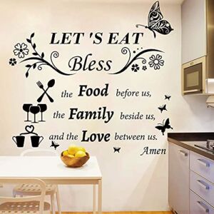 Kitchen Wall Decals Dinner Meal Prayer Wall Stickers Vinyl Kitchen Quotes Wall Decal Let’s Eat Bless The Food Before Us Sign Christian Religious Saying Stickers for Dinning Room Home Restaurant