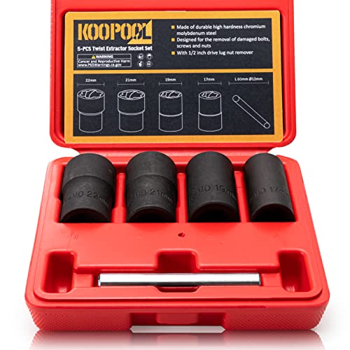 Twist Socket Set 5 Pcs Lug Nut Remover, Bolt Nut Extractor Set, Metric 17-22mm Wheel Lock Removal Kit with Drift Punch Nut Removal Bar | The Storepaperoomates Retail Market - Fast Affordable Shopping