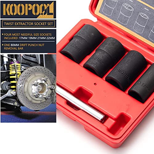 Twist Socket Set 5 Pcs Lug Nut Remover, Bolt Nut Extractor Set, Metric 17-22mm Wheel Lock Removal Kit with Drift Punch Nut Removal Bar | The Storepaperoomates Retail Market - Fast Affordable Shopping