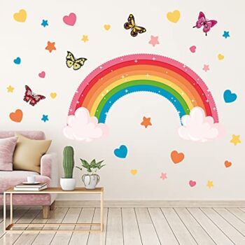 Large Size Rainbow Wall Decals Removable Star Butterfly Heart Wall Sticker Watercolor Vinyl Rainbow Sticker Peel and Stick Girls Room Wall Decorations for Kids Girl Teen Baby Nursery Bedroom Decor | The Storepaperoomates Retail Market - Fast Affordable Shopping