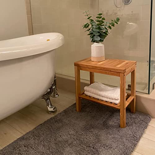 SOUJOY Bamboo Shower Bench, Bath Seat Stool, Spa Foot Rest Shaving Stool, Storage Shelf for Shampoo Towel, Works in Inside Bathroom, Living Room, Bedroom, Garden Leisure | The Storepaperoomates Retail Market - Fast Affordable Shopping