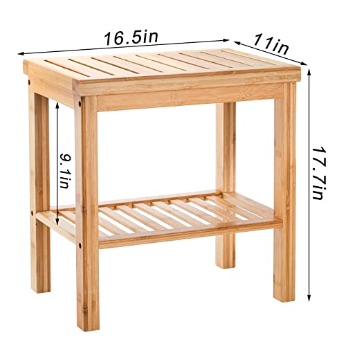 SOUJOY Bamboo Shower Bench, Bath Seat Stool, Spa Foot Rest Shaving Stool, Storage Shelf for Shampoo Towel, Works in Inside Bathroom, Living Room, Bedroom, Garden Leisure | The Storepaperoomates Retail Market - Fast Affordable Shopping