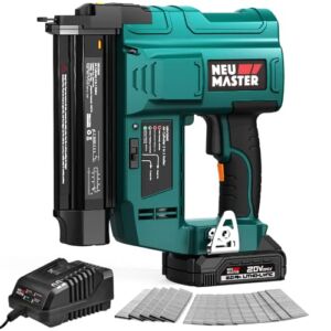 Cordless Brad Nailer NEU MASTER, 18 Gauge 2 in 1 Nail Gun/Staple Gun with 2.0Ah Li-ion Battery, 1000pcs Nails and 500pcs Staples Included, for Home Improvement, Woodworking.
