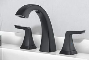 Bathroom Sink Faucet, Medium Arc 2-Handles Bathroom Faucets, Black Bathroom Faucet for Sink 3 Hole with Pop Up Drain Assembly and 2 Water Supply Lines