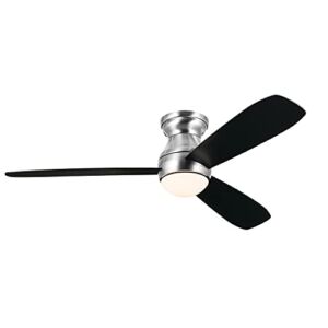 Bead 54 Inch LED Indoor Ceiling Fan in Brushed Stainless Steel with Reversible Silver and Satin Black Blades and Remote Control