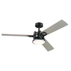 Pillar 52 Inch LED Indoor Ceiling Fan in Satin Black with Reversible Walnut and Silver Blades and Remote Control