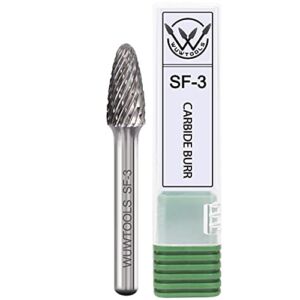 WUWTOOLS Tungsten Carbide Cutting Burrs SF-3, 1/4″ Shank Double Cut Die Grinder Bit Rotary File Accessories for Wood Stone Carving Metal Glass Grinding Engraving Polishing Cutting Shaping and Drilling