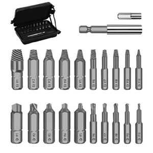Be91eiter Damaged Screw Extractor Set, 22 PCS Stripped Kit for Broken Bolt All-Purpose HSS Remover Set with Magnetic Extension Bit Holder & Socket Adapter, Silver