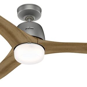 Hunter Fan 54 inch Contemporary Matte Silver Finish Indoor Ceiling Fan with Light Kit and Remote Control (Renewed)