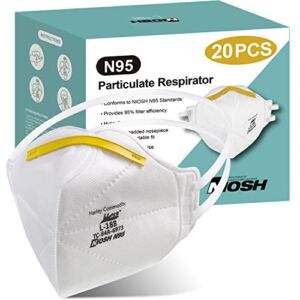 N95 Mask NIOSH Approved, 20-Pack Breathable N95 Particulate Respirator, Foldable N95 Masks Universal Fit (Approval Number 84A-6973) Individually Wrapped