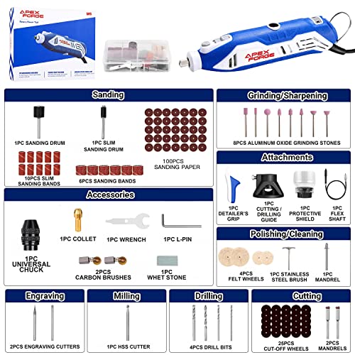 APEXFORGE 357Pcs Rotary Tool Accessories Kit + Rotary Tool Kit M6, Keyless Chuck & Flex Shaft, 172 Accessories, 6-Speed, 4 Attachments & Carrying Case, Ideal for Cutting/Sanding/Grinding/Sharpening | The Storepaperoomates Retail Market - Fast Affordable Shopping