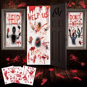 GP Life 7Pcs Halloween Door Cover Window Poster Decorations Bloody Handprint Clings for Haunted House Indoor and Outdoor Party