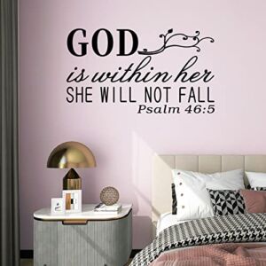 SEATUNE Wall Decals for Women, Wall Decals for Bedroom, God Quotes Bible Verse Christian Religious Prayer Jesus Faith Positive Vinyl Art Decor Home Stickers God is Within Her She Will Not Fall 21″X12″