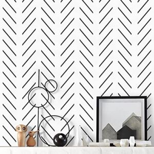Orainege Black and White Peel and Stick Wallpaper Herringbone Contact Paper 17.7inch x 118.1inch Modern Geometric Removable Wallpaper Peel and Stick Black Stripe Self Adhesive Wall Paper Bedroom