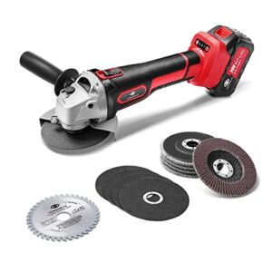 MOKENEYE Angle Grinder, 20V Power Grinder Tool Cordless, 4-1/2’’/ 5’’ Cut-Off/Brushless Electric Grinder, Max 10000 RPM, 4.0A Battery & Fast Charger, Metal/Wood Grinding and Cutting
