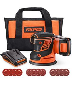 FIILPOW Cordless Random Orbital Sander, 20V Brushless Sander with Battery, Micro-filter Cyclonic Dust Box, 12 Sandpaper, Carrying Bag, Ideal Second Sander, More Efficient & Convenience – R10 Pro