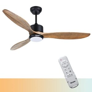 Ovlaim 52 Inch Indoor Outdoor Smart Ceiling Fan with Dimmable Led Light & Remote, 6 Speed DC Motor, 3 Natural Wood Blades